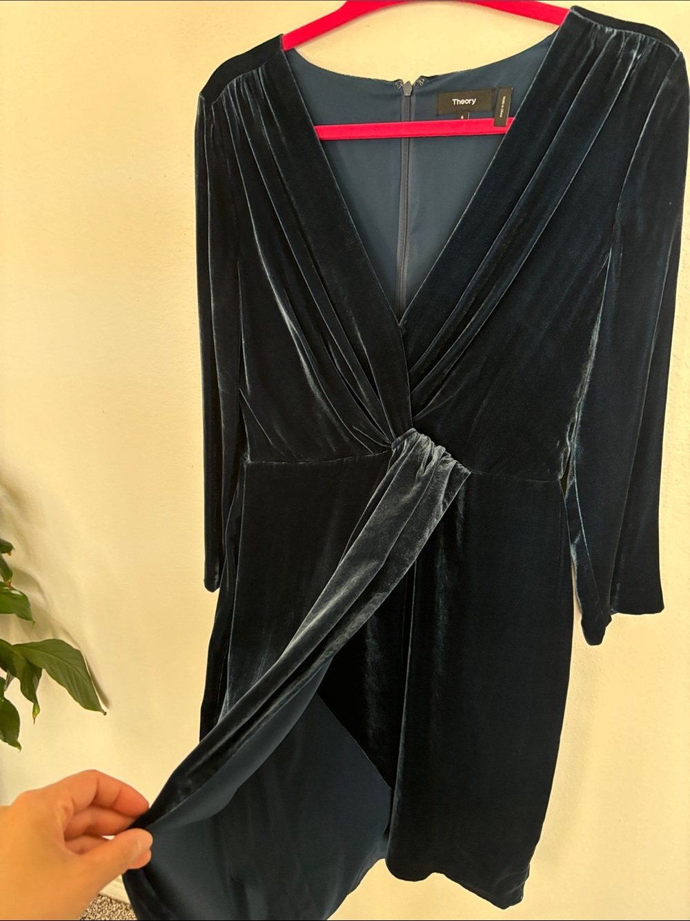 Theory Navy Blue Velvet Long Sleeve wrap Dress - Picture 4 of 8